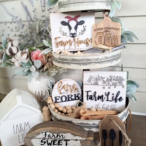 farmhouse signs- tier tray set- tier tray decor-farm-mini signs-3D signs-coffee bar signs- farmhouse tier tray.