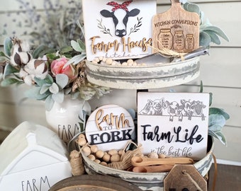 farmhouse signs- tier tray set- tier tray decor-farm-mini signs-3D signs-coffee bar signs- farmhouse tier tray.
