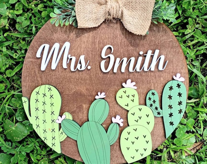 Green Cactus Sign With Lights Wood Cactus Front Door Sign With Lights ...