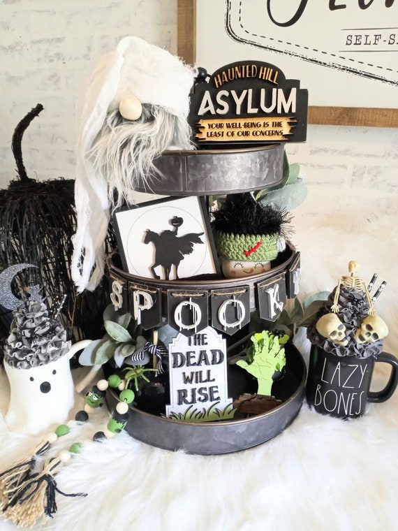 Halloween Tier Tray . Halloween Signs..Halloween. Tier Tray Decor.. 3D Mini Signs..Spooky Halloween Signs.