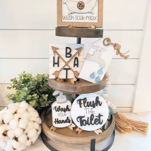Bathroom tier tray. bathroom tiered tray. bathroom decor. bathroom displays. bathrooms signs. mini signs. farmhouse signs. bundle signs.