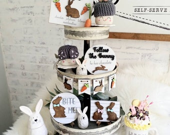 easter bunny tray set, easter tier tray, easter bunny, rabbit, tier tray decor, mini signs, wood signs, 3d mini sign, easter tier tray.