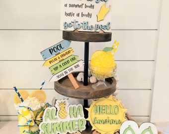 summer time tiered tray. summer tier tray. summer tray. mini signs for tier. 3d signs. pool tiered tray. summer time. summer decor. bundle
