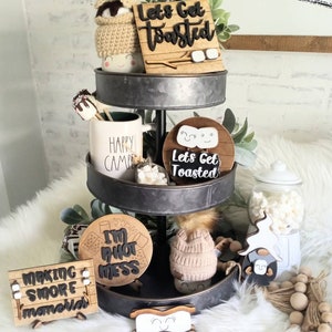 S’mores tier tray set, s&#39;mores,mini wood signs, marshmallow, tier tray decor, 3D wood signs. Smores tier tray decor. smore tier tray. smores