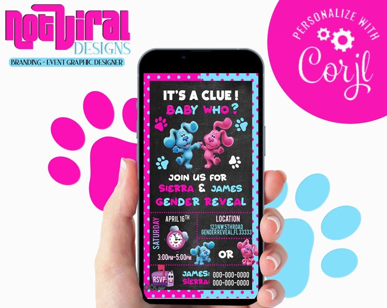 Blues Clues Gender Reveal Invitation Blues clues party gender reveal invitation Digital Invitation Phone Invitation