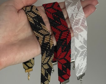 Traditional Ukrainian necklace, Red beaded choker sylyanka , Black and gold sylyanka, white beaded choker sylyanka