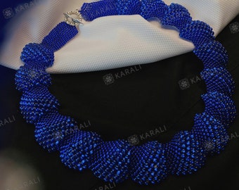 Blue necklace Cellini Spiral Necklace Beaded Spiral Necklace Beadwork Blue Necklace Embroidered Jewelry