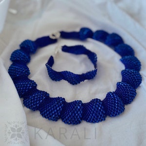Blue Beaded Jewelry Set: Cellini Spiral Necklace, Bracelet & Earrings