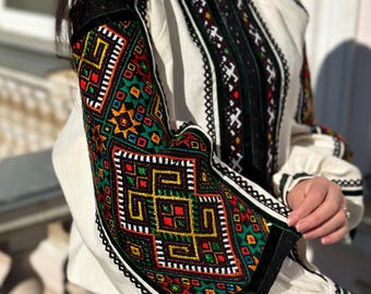 Ukrainian Embroidered blouse colourful Vintage handmade embroidery on the sleeves Embroidery handmade Vyshyvanka hutsul woman