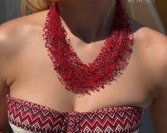 Air beaded necklace in the Ukrainian style, red and black. Classic choker necklace Gift for her Jewelry Ukrainian beaded