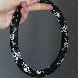 Handmade Beaded Necklace, Black Necklace, Beaded Necklace, Skeleton Necklace, Gift for Girl, Gift for Women