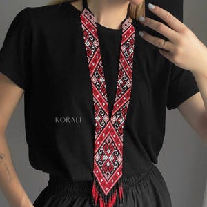 Red blue Necklace Gerdan Beaded necklace Ukrainian necklace bead Beadwork necklace Statement necklace  Geometric beaded necklace