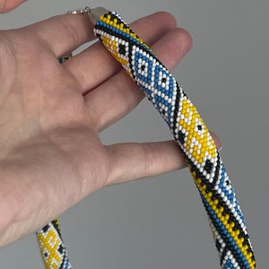 Beaded necklace, yellow and blue long necklace, knitted necklace, handmade necklace, gift for women, original necklace