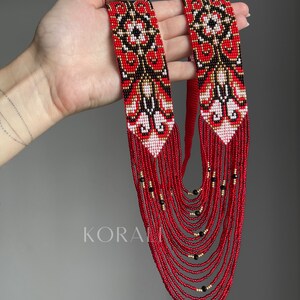 Red Necklace Gerdan Beaded necklace Ukrainian necklace bead Beadwork necklace Statement necklace Bohemian necklace Geometric beaded necklace