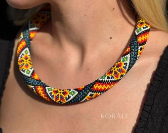 Collier de perles ukrainien, broderie folklorique ethnique Gerdan