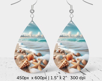Diseño de pendientes de sublimación de playa de verano, diseño de pendientes en forma de lágrima en blanco, descarga digital instantánea, uso comercial