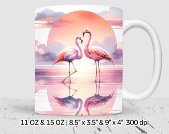 Mother day watercolor flamingo mother and child Sublimation mug wrap Design png for 11 oz & 15 oz mugs, Digital Download, Commercial Use