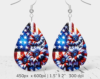 Amerikanisches Sonnenblumen Sublimation Ohrring Design, Tropfen Ohrring Rohling design, Instant Digital Download, kommerzielle Nutzung
