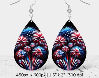 4th of July Sublimation Earring Design png, Teardrop Earring design, Instant Digital Download, Commercial Use