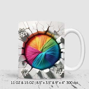 3D Häckeln Sublimations Tassen Design, 11 oz & 15 oz Tassen Design, png, Instant Digital Download, kommerzielle Nutzung