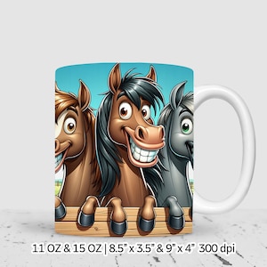 Cartoon Pferd Sublimations Tassen Design, 11 oz & 15 oz Tassen Design, png, Instant Digital Download, kommerzielle Nutzung