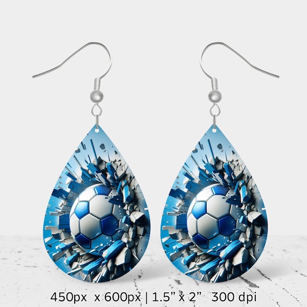 3D soccer Sublimation Earring Design, Teardrop Earring design, 3D Design, Instant Digital Download, Commercial Use