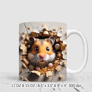 3D Hamster Sublimations Tassen Design, 11 oz & 15 oz Tassen Design, png, Instant Digital Download, kommerzielle Nutzung