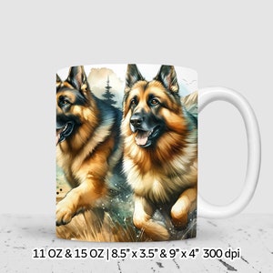 Dog german shepherd watercolor Sublimation mug wrap Design, 11 oz & 15 oz mug design, Instant Digital Download, Commercial Use