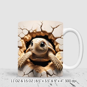 3D Baby Schildkröte Sublimations Tassen Design, 11 oz & 15 oz Tassen Design, png, Instant Digital Download, kommerzielle Nutzung