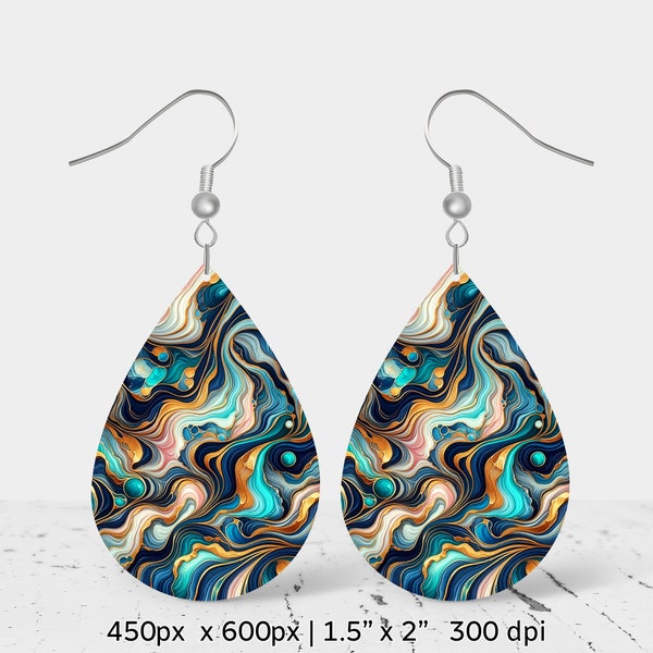 Fluid art pattern Sublimation Earring Design, Teardrop Earring Blank design, Instant Digital Download, Commercial Use