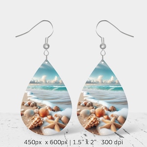 Design per orecchini a sublimazione da spiaggia estiva, design vuoto per orecchini a goccia, download digitale istantaneo, uso commerciale