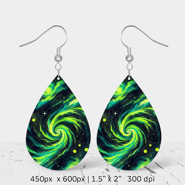 Trendy summer neon green pattern Sublimation Earring Design, Teardrop Earring Blank design, Instant Digital Download, Commercial Use