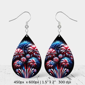 Conception de boucle d'oreille sublimation 4 juillet png, conception de boucle d'oreille en forme de larme, téléchargement numérique instantané, usage commercial