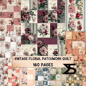 Vintage Floral Patchwork Quilt junk journal set vintage blumen papiere ephemera tags collage paket zum scrapbooking und journaling
