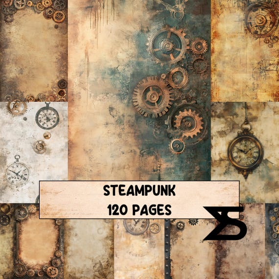 Steampunk Junk Journal Planner, Steampunk Papers, Steampunk Pages, Steampunk Ephemera, Printable Steampunk, Industrial Grunge Digital Papers