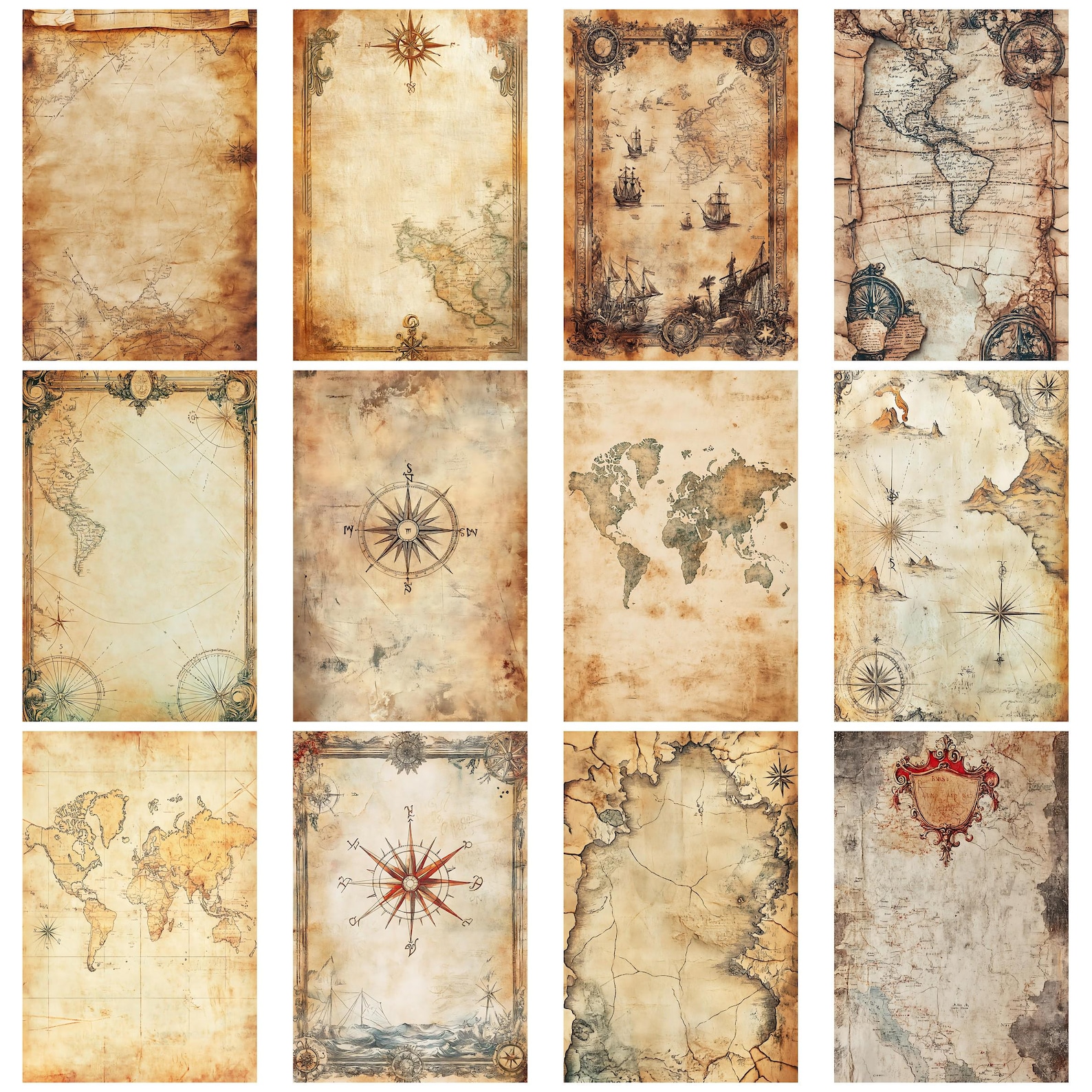 Paper Pattern Cartography Ancient Maps Vintage Junk Journal Kit With Old World Map Ephemera ...
