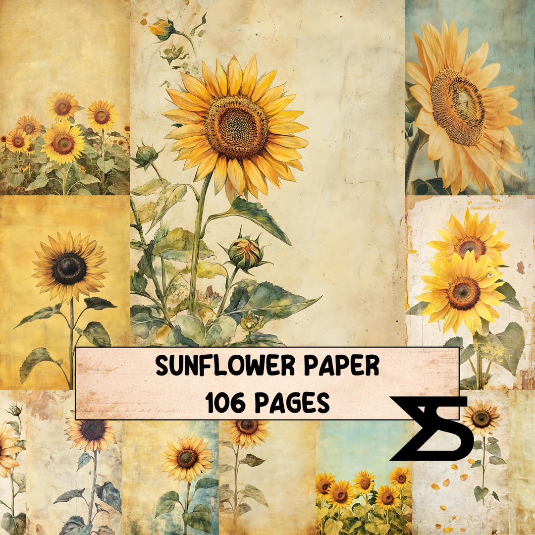 Sunflower Paper Junk Journal Ephemera Kit Vintage Sunflower Printable ...