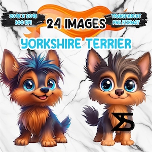 Yorkshire Terrier Clipart, Download instantâneo, Desenho animado, Cachorro clipart png, uso comercial, Plaina, Adesivo