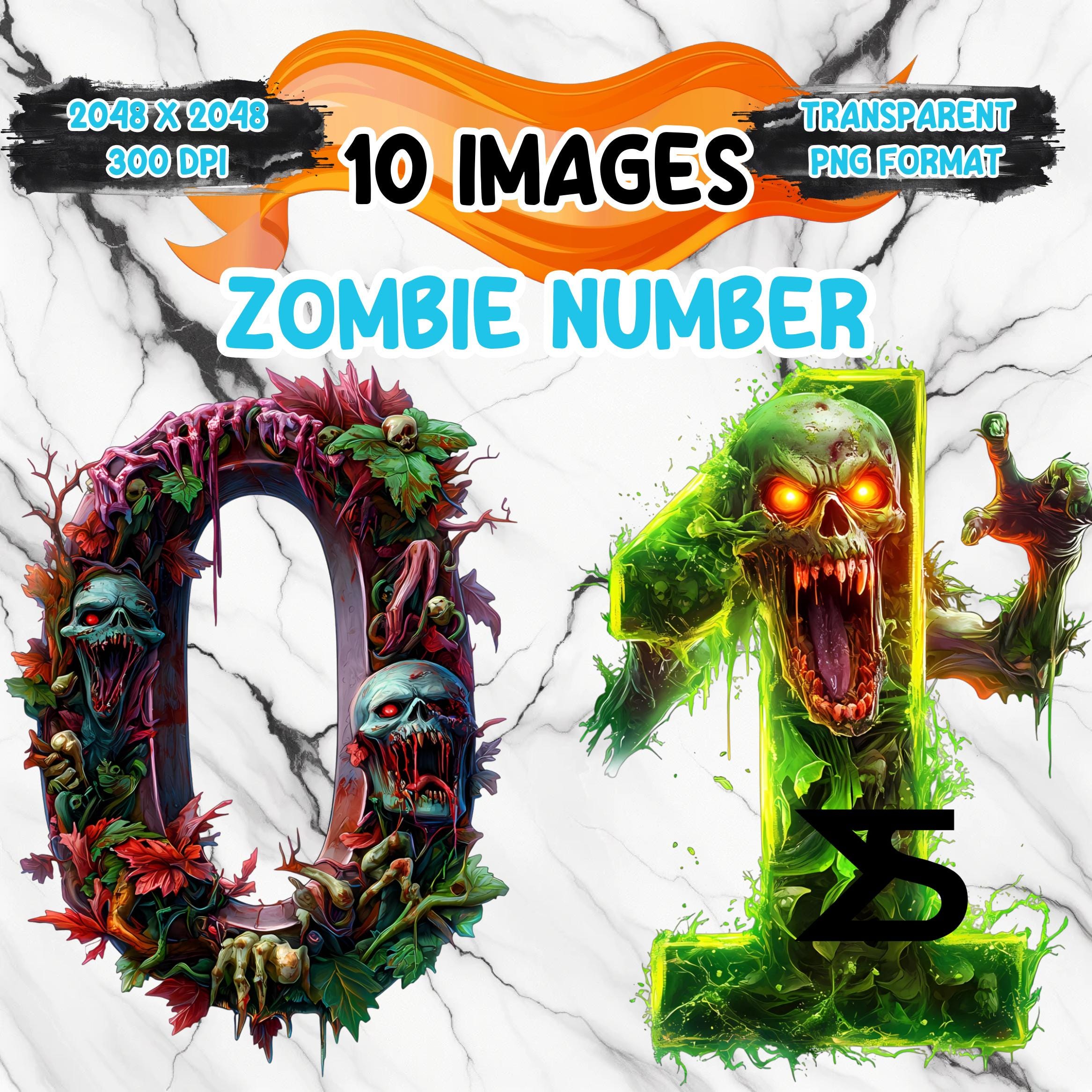 Zombie Number Ront Watercolor Zombie Number PNG Image on Transparent Background, Digital ...