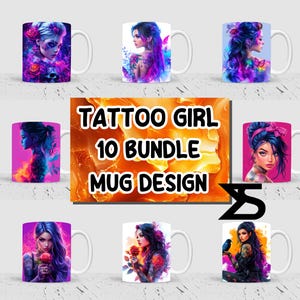 Tattoo Girl Sublimation mug wrap Design Bundle, 11 oz & 15 oz mug design, Instant Digital Download, Commercial Use