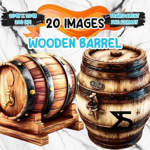 Wooden Barrel Clipart Bundle, Instant Download, kommerzielle Nutzung, Planer, Sticker