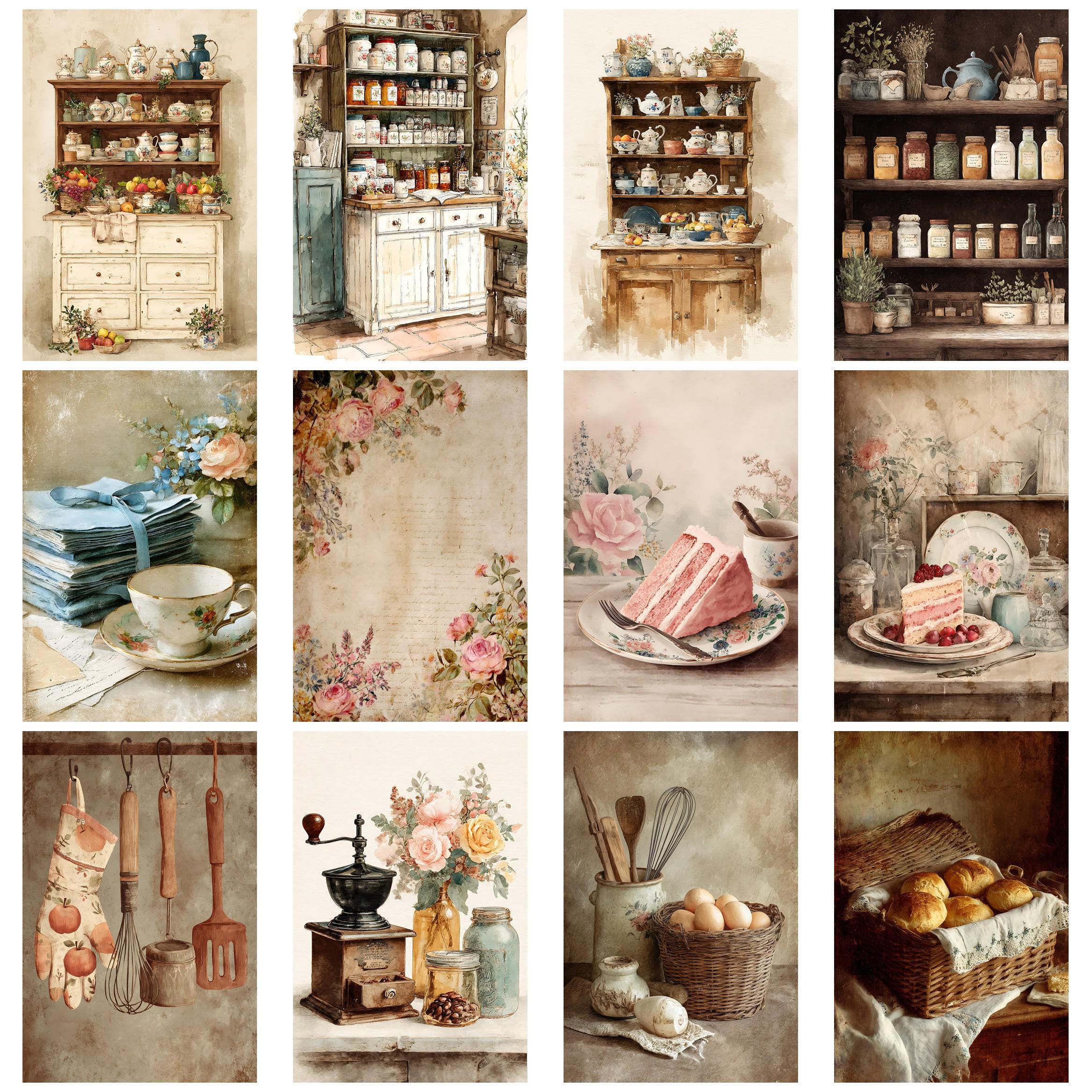 Rustic Farmhouse Kitchen1 Vintage Kitchen Ephemera Junk Journal Kit ...