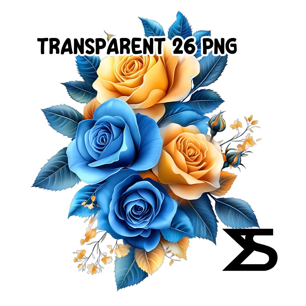 Watercolor Blue and Yellow Roses PNG Image on Transparent Background ...