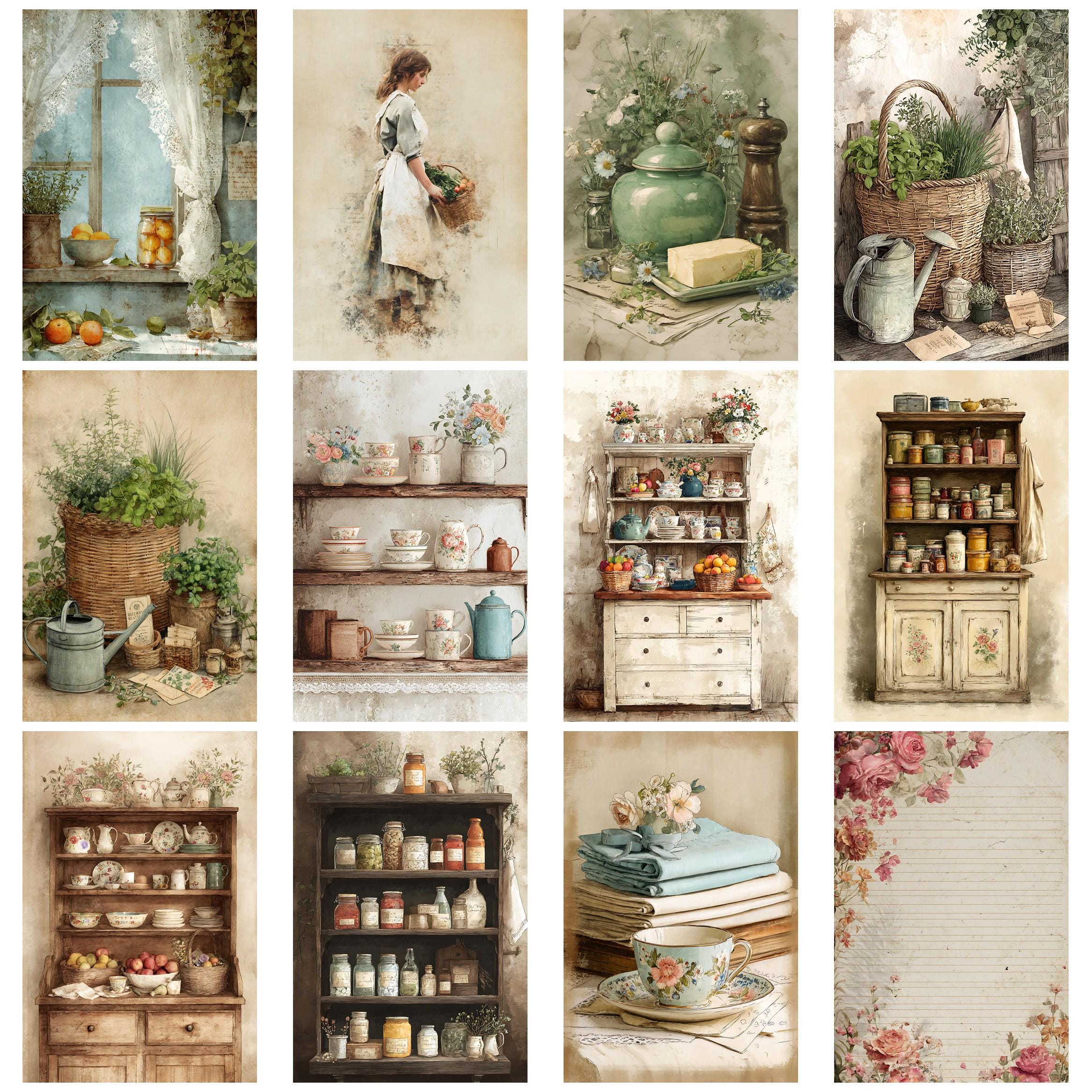 Rustic Farmhouse Kitchen1 Vintage Kitchen Ephemera Junk Journal Kit ...