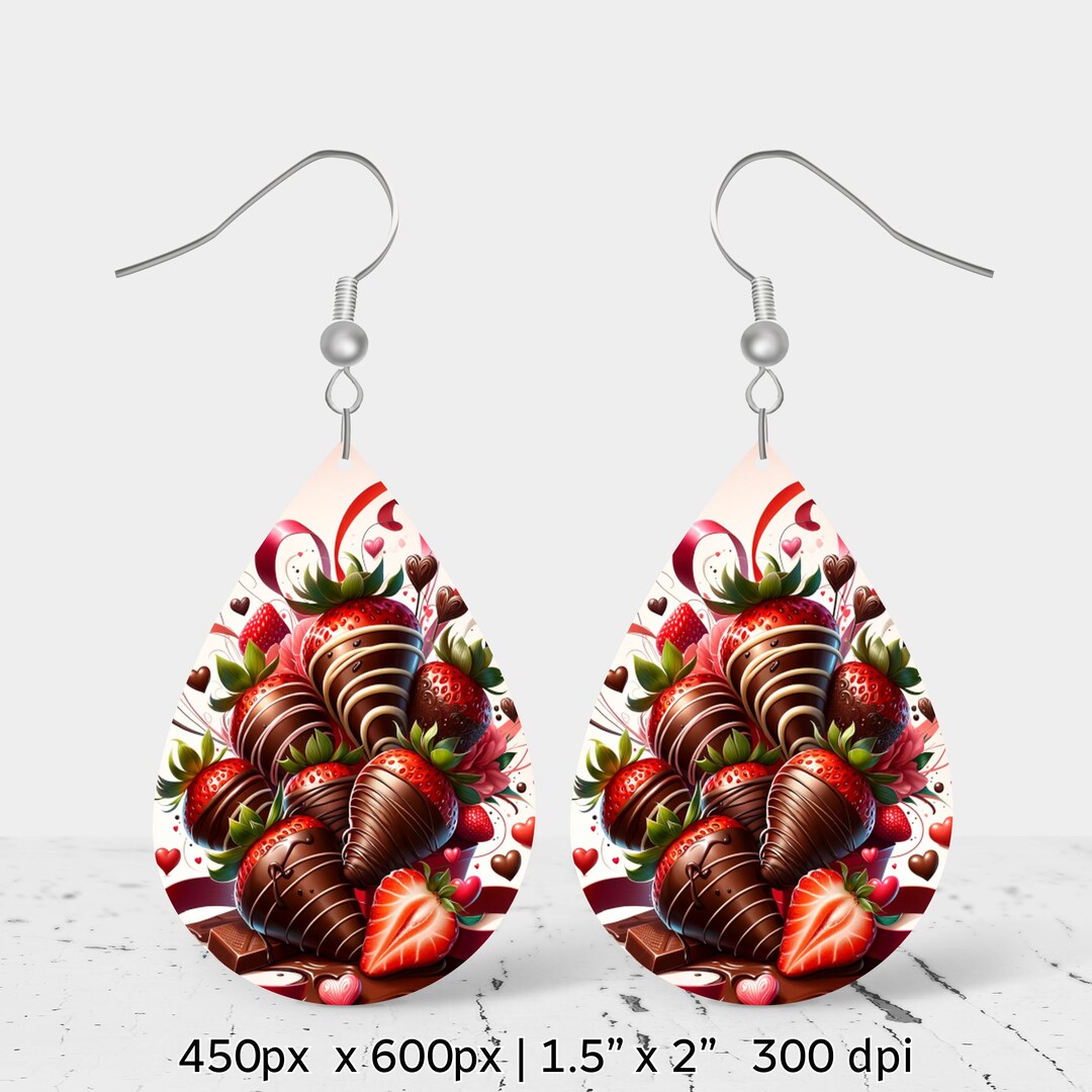 Valentine's Day Chocolate Strawberries Sublimation Earring Design