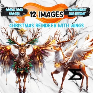 Watercolor Christmas Reindeer With Wings PNG Image on transparent background, digital Sticker/Scrappbooking, commercial use,