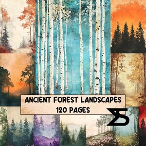 Ancient Forest Landscapes vintage junk journal ephemera collage papers printable kit pages for travelers nature collage scrapbooking art