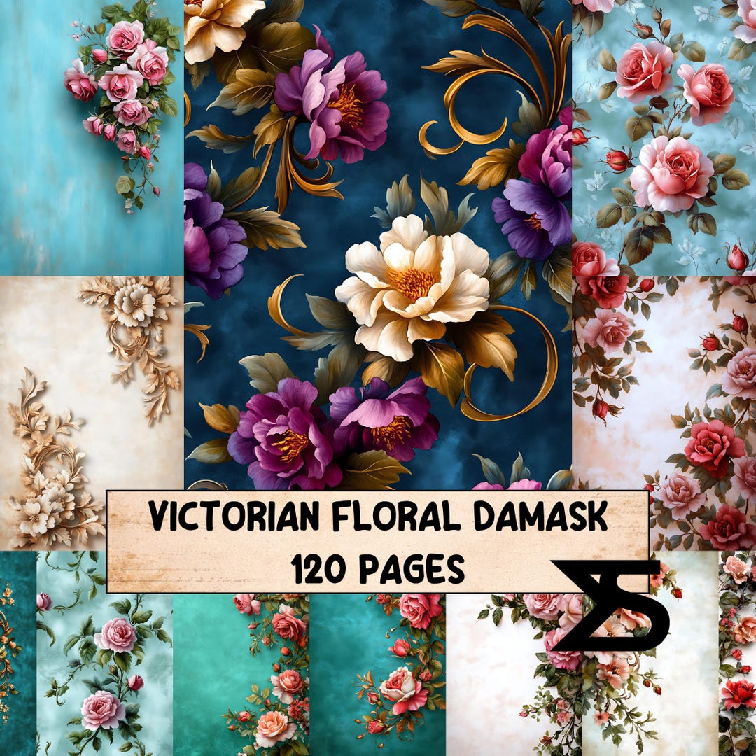 Victorian Floral Damask Vintage Junk Journal Kit Ephemera Pack Collage ...