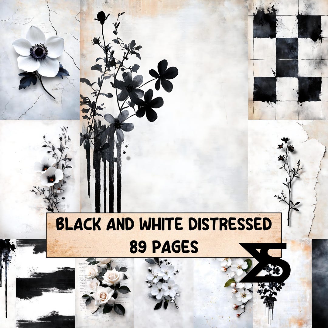 Black and White Distressed Junk Journal Kit With Vintage Ephemera ...