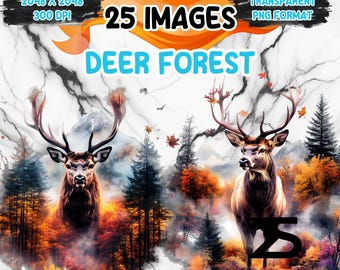 Watercolor Deer Forest PNG Image with transparent background, Clipart bundle, commercial use, digital download, instant download